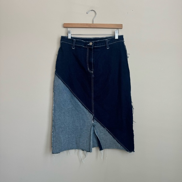 VINTAGE Y2K COLOR BLOCK DENIM MIDI SKIRT - Picture 4 of 8